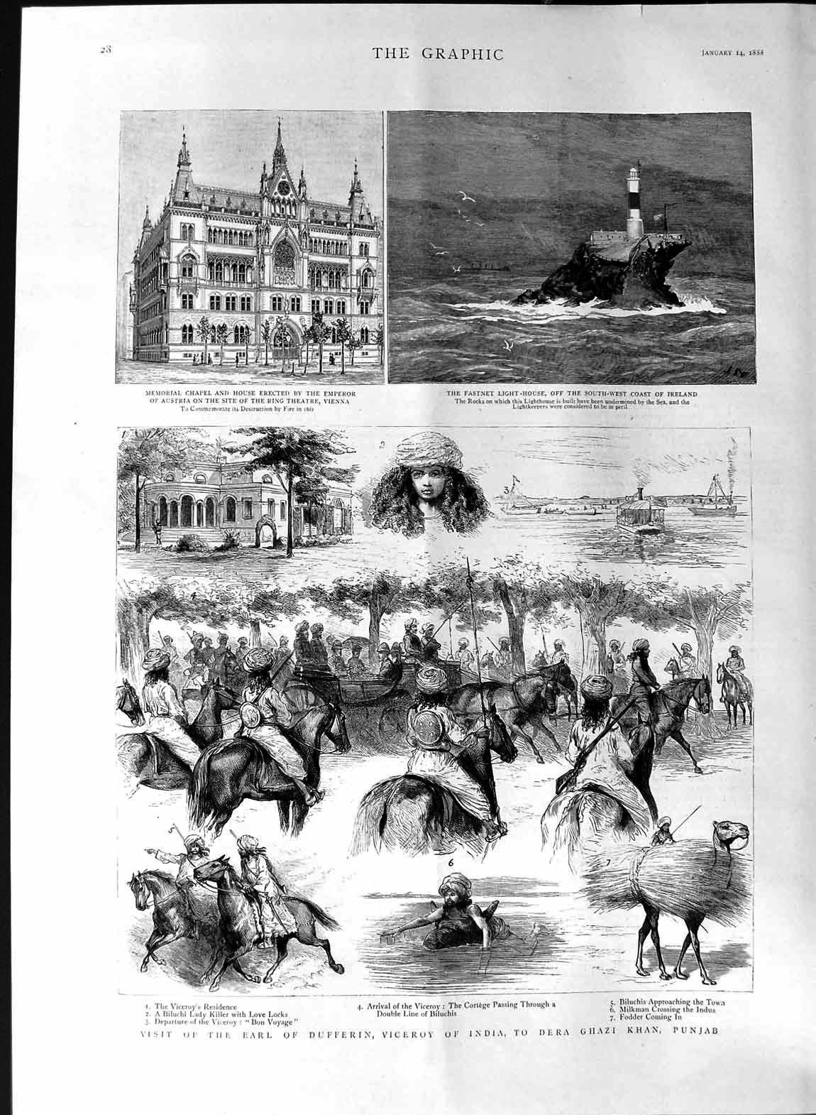 Old Antique Print 1888 Earl Dufferin Viceroy India Punjab Ireland Vienna 19th