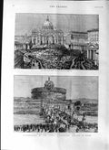Original Old Antique Print 1888 St. Angelo Pope Sacerdotal Rome Piazza Vatican