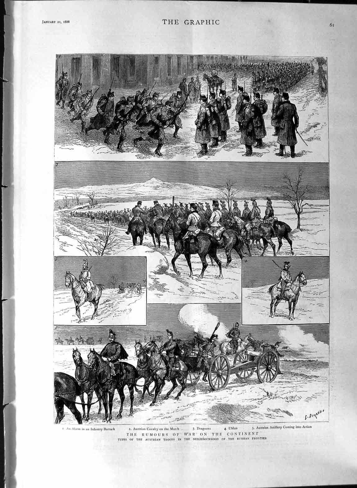 Original Old Antique Print 1888 Austrian Siers Russian Frontier Ancient Helmets