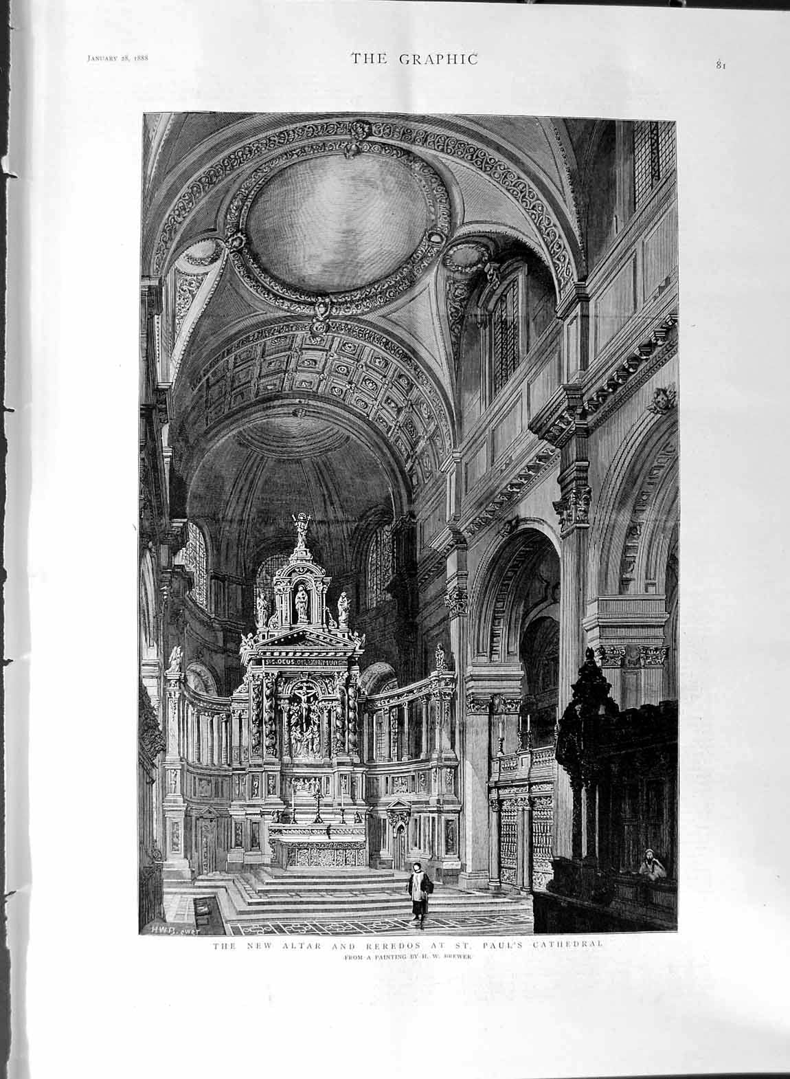 Original Old Antique Print 1888 Architecture New Altar Reredos Paul'S Cathedral