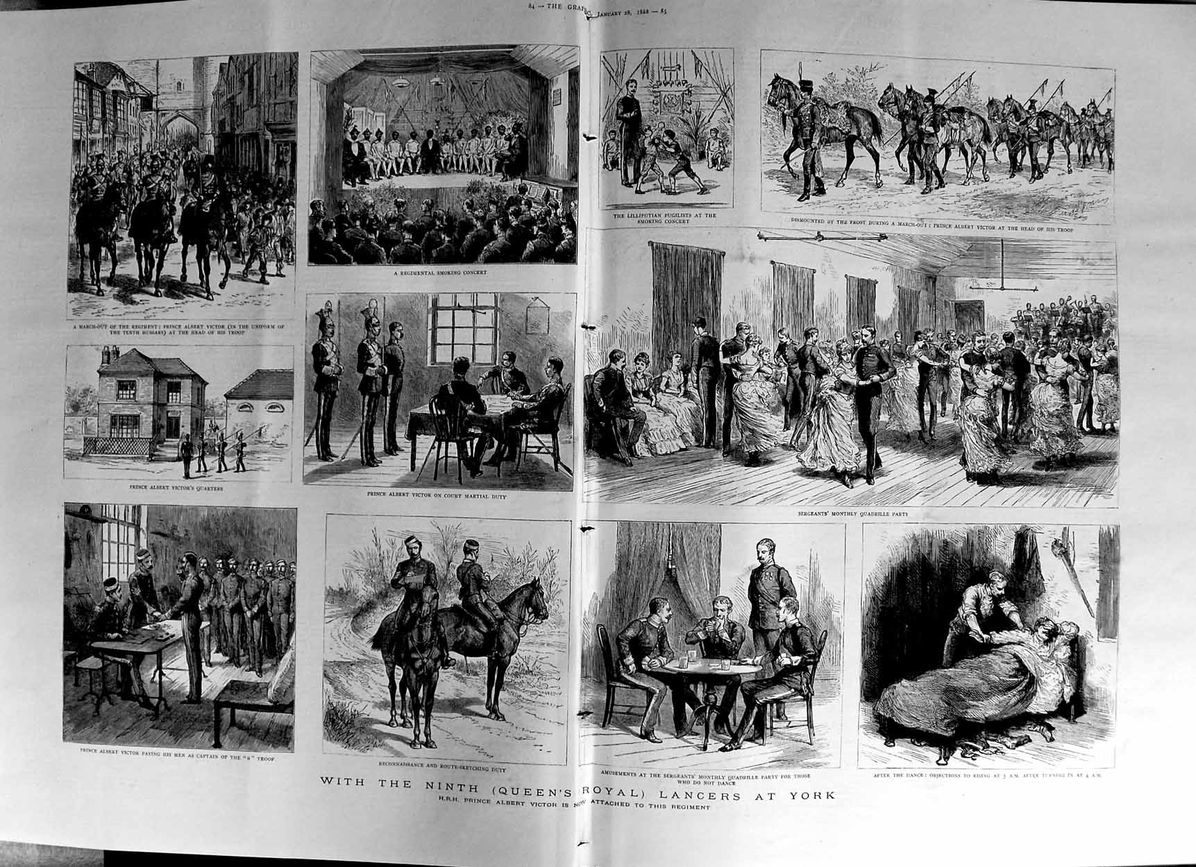 Original Old Antique Print 1888 Queens Royal Lancers York Prince Albert Siers 0