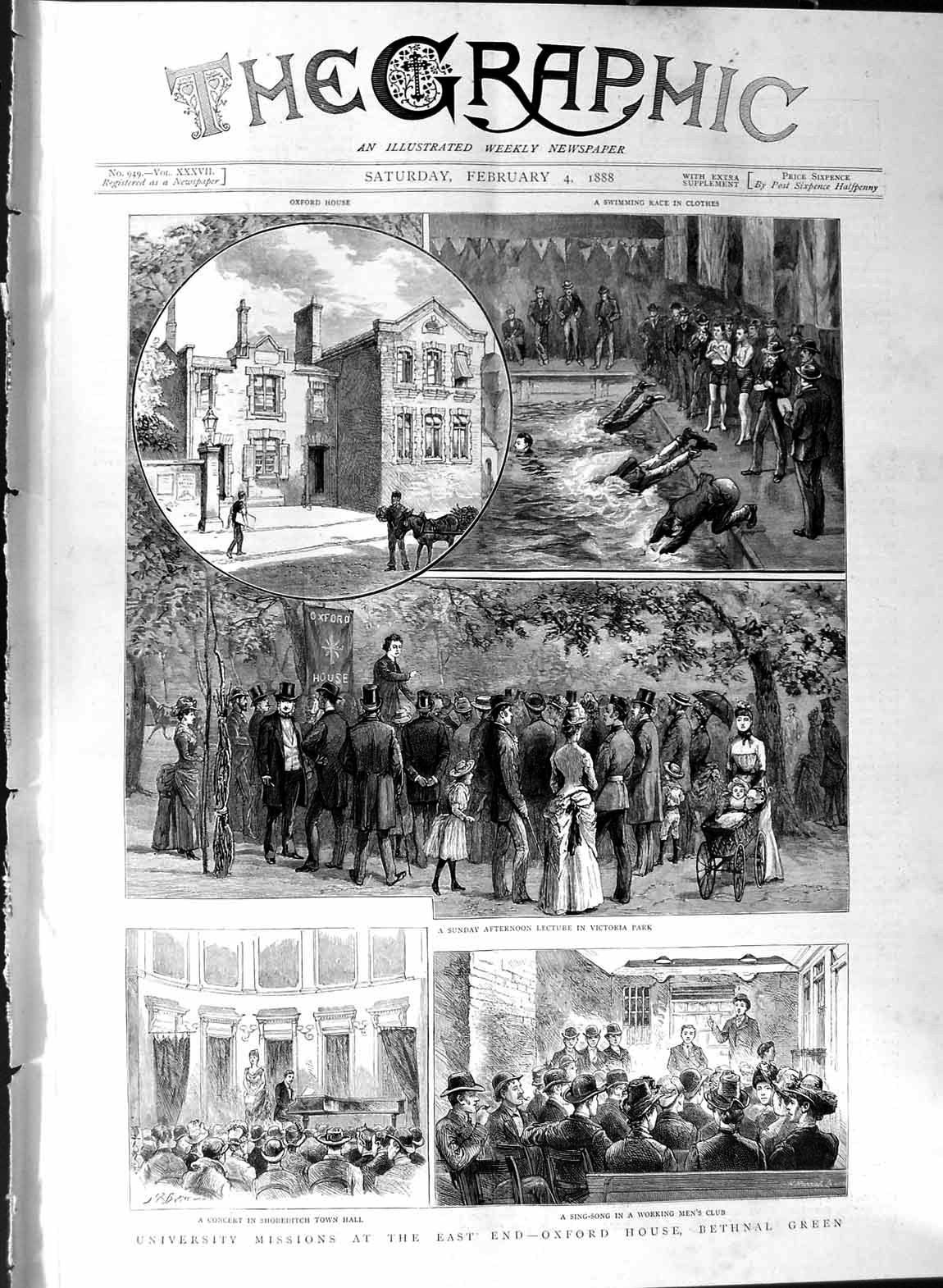 Old Antique Print 1888 University Oxford House Bethnal Green Shoreditch 19th