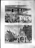 Old Antique Print 1888 Temple Bar London Dufferin Railway Benares India 19th