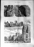 Original Old Antique Print 1888 Southwell Cathedral Chupper Rift Hurnai Railway