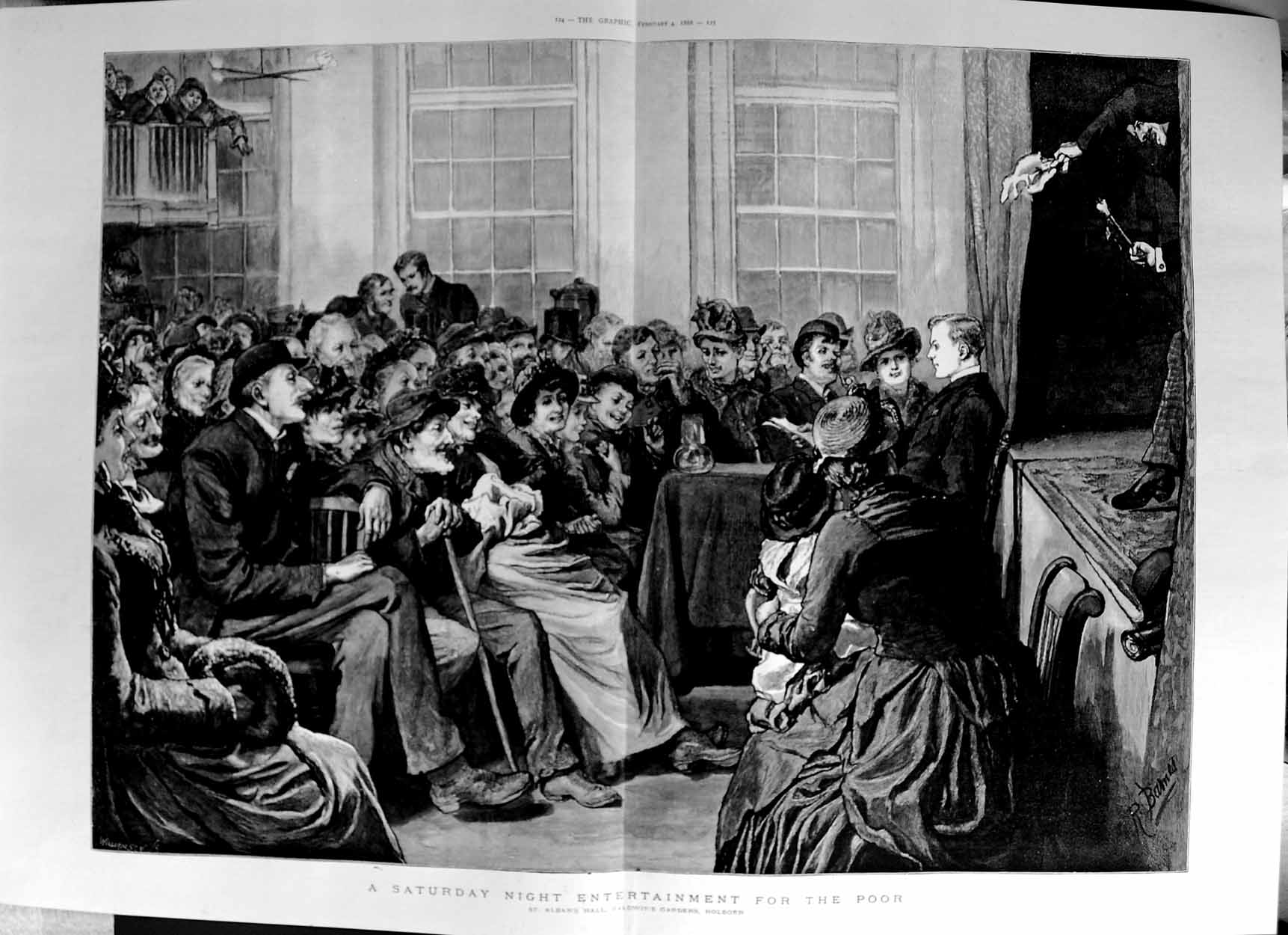 Original Old Antique Print 1888 St. Alban'S Hall Baldwins Gardens Holborn Poor