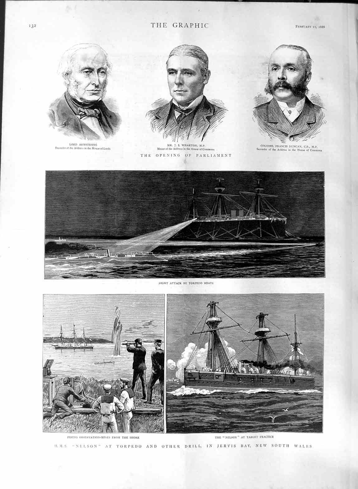 Old Antique Print 1888 Ship Nelson Jervis Australia Parliament Armstrong 19th