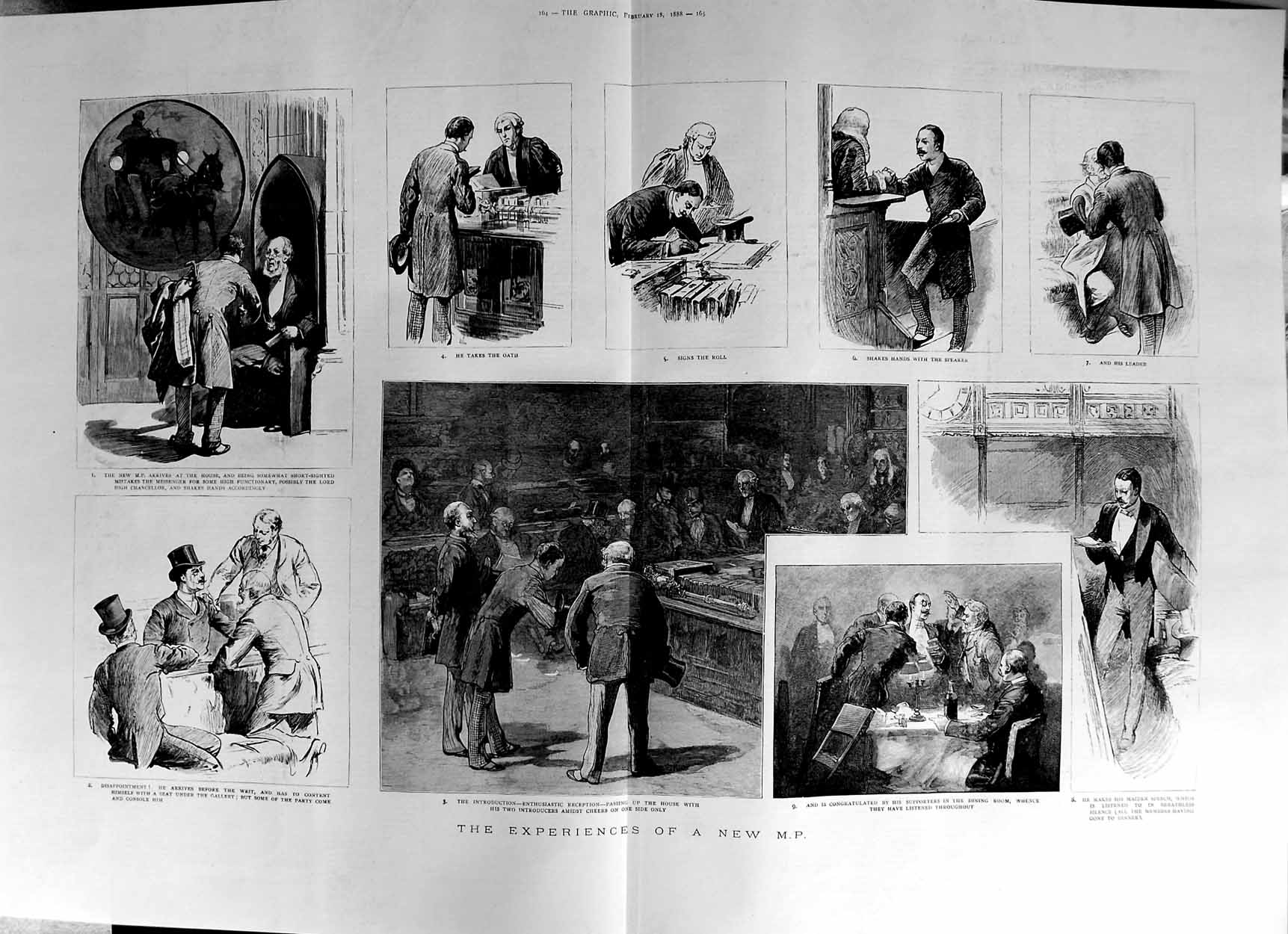 Original Old Antique Print 1888 Member Parliament House Commons Speaker 19th