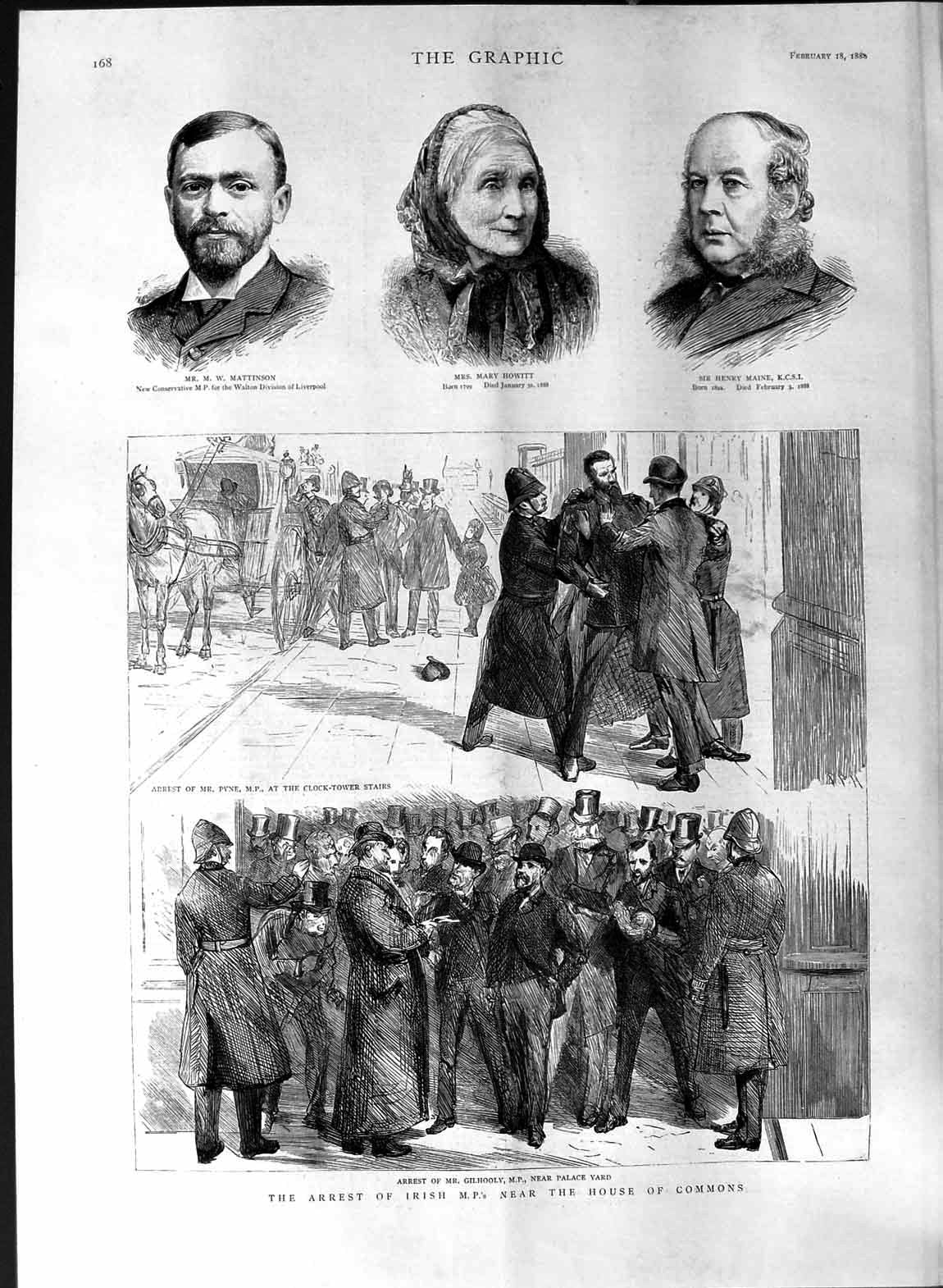 Original Old Antique Print 1888 Arrest Gilhooly House Commons Howitt Maine Men