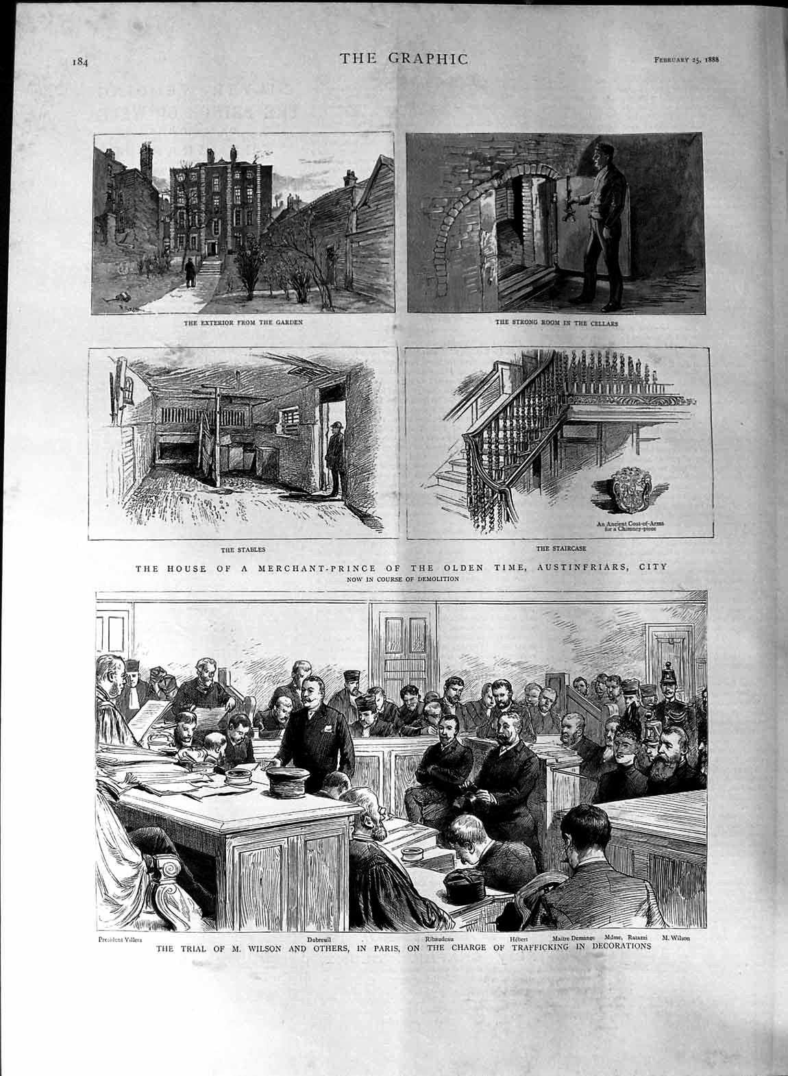 Old Antique Print 1888 Merchant Prince Austinfriars Court Wilson Hebert 19th