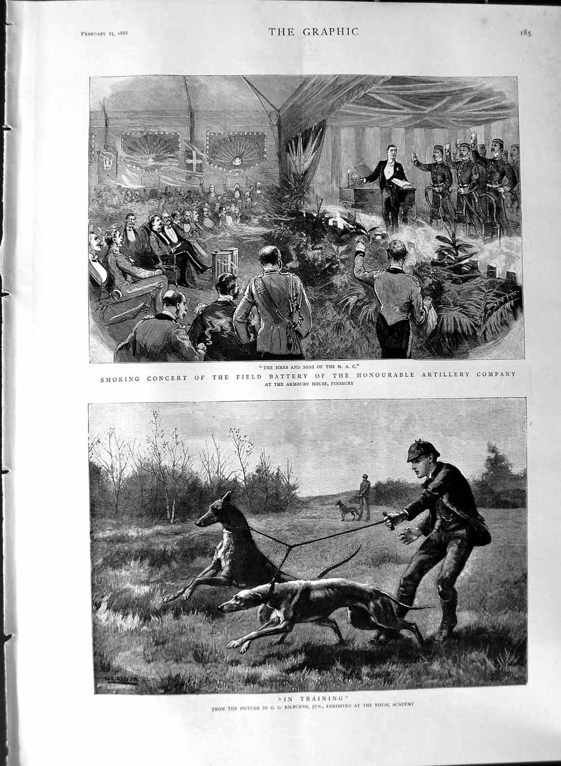 Old Antique Print 1888 Smoking Concert Armoury House Finsbury Greyhounds 19th