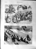 Old Antique Print 1888 Tobogganing Slopes Castle Dover Pantomime Ship War 19th