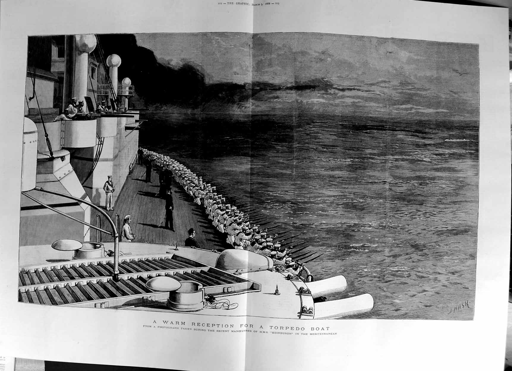 Old Antique Print 1888 Torpedo Boat H.M.S Edinburgh Ship Mediterranean 19th