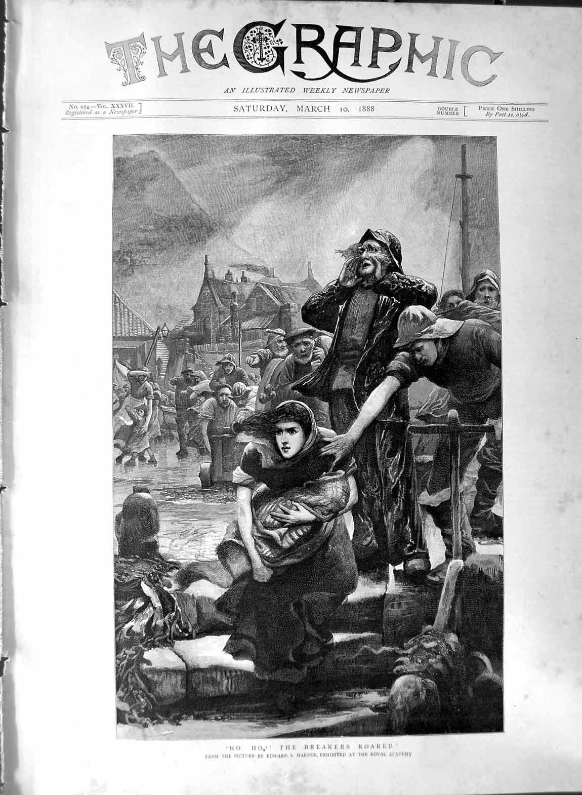 Original Old Antique Print 1888 Harper Fine Art Fisherman Mother Baby Victorian