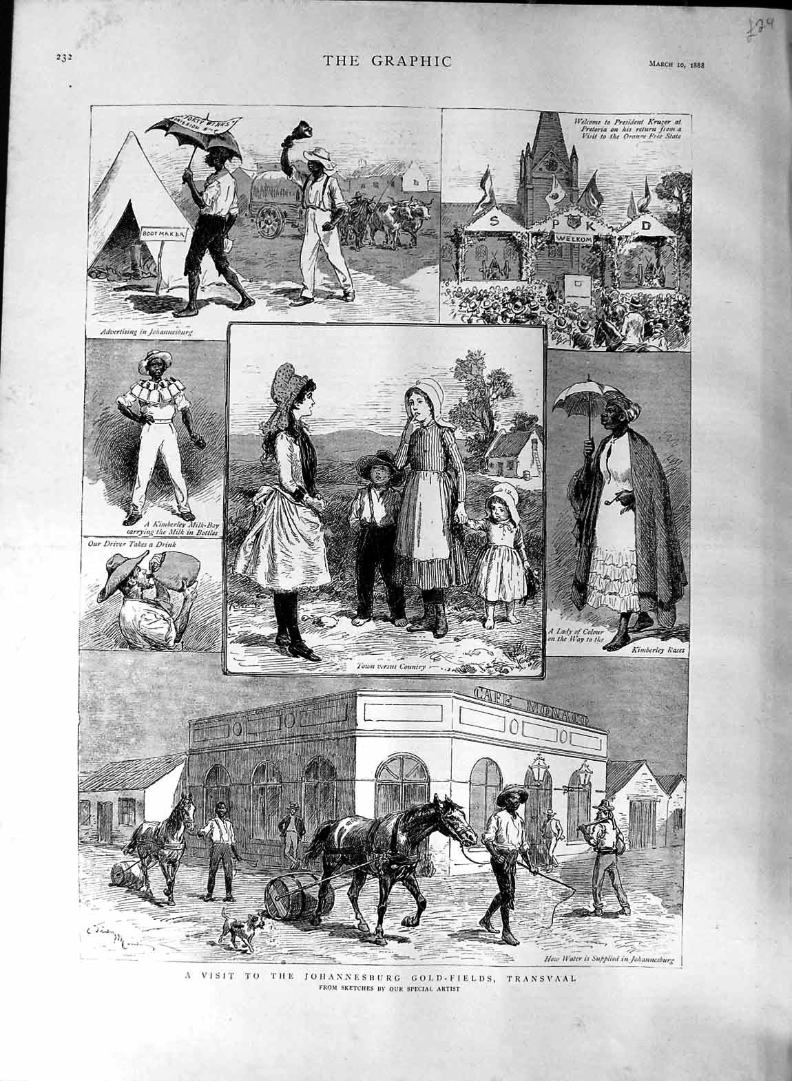 Original Old Antique Print 1888 Johannesburg GFields Transvaal Africa Mining