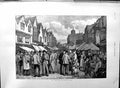 Old Antique Print 1888 Street Scene English Statue Fair Stalls Fine Art 19th