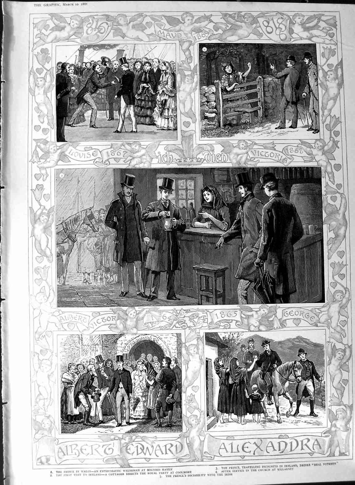 Original Old Antique Print 1888 Prince Wales Albert Edward Alexandra Wedding