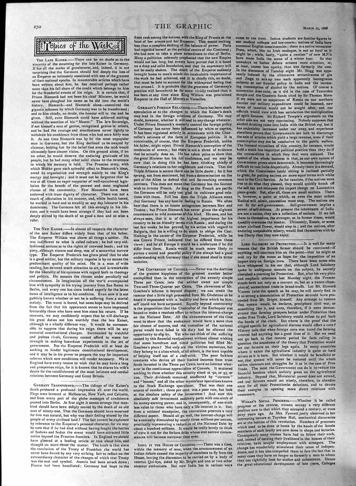 Original Old Antique Print 1888 Death German Emperor Prince Bismarck Reichstag