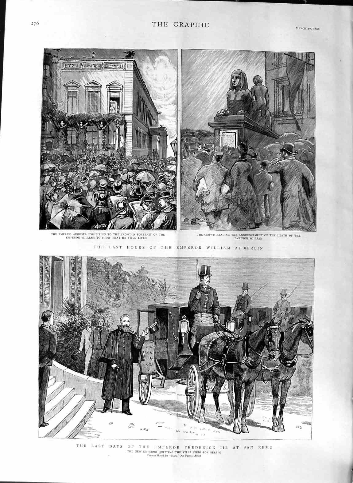Original Old Antique Print 1888 Emperor Frederick San Remo Berlin Villa Zirio