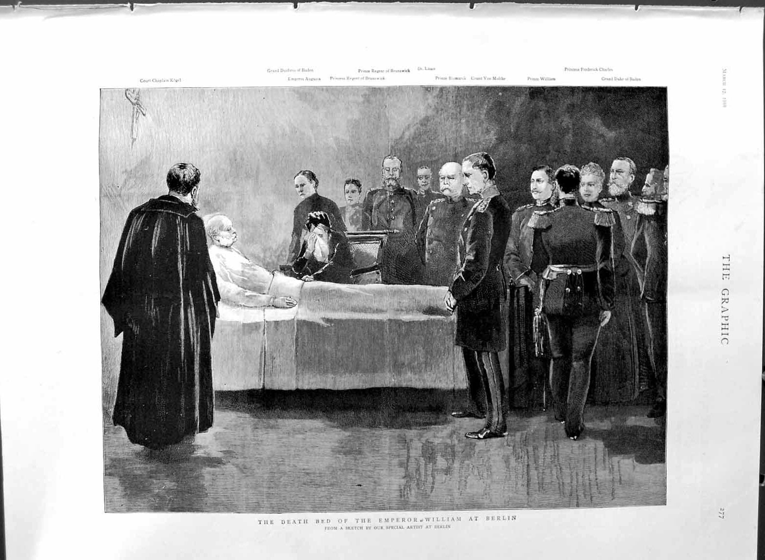 Original Old Antique Print 1888 Death Bed Emperor William Germany Berlin Baden