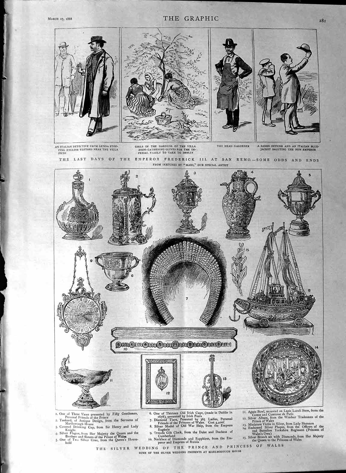 Old Antique Print 1888 Silver Wedding Gift Prince Wales Emperor Frederick 19th