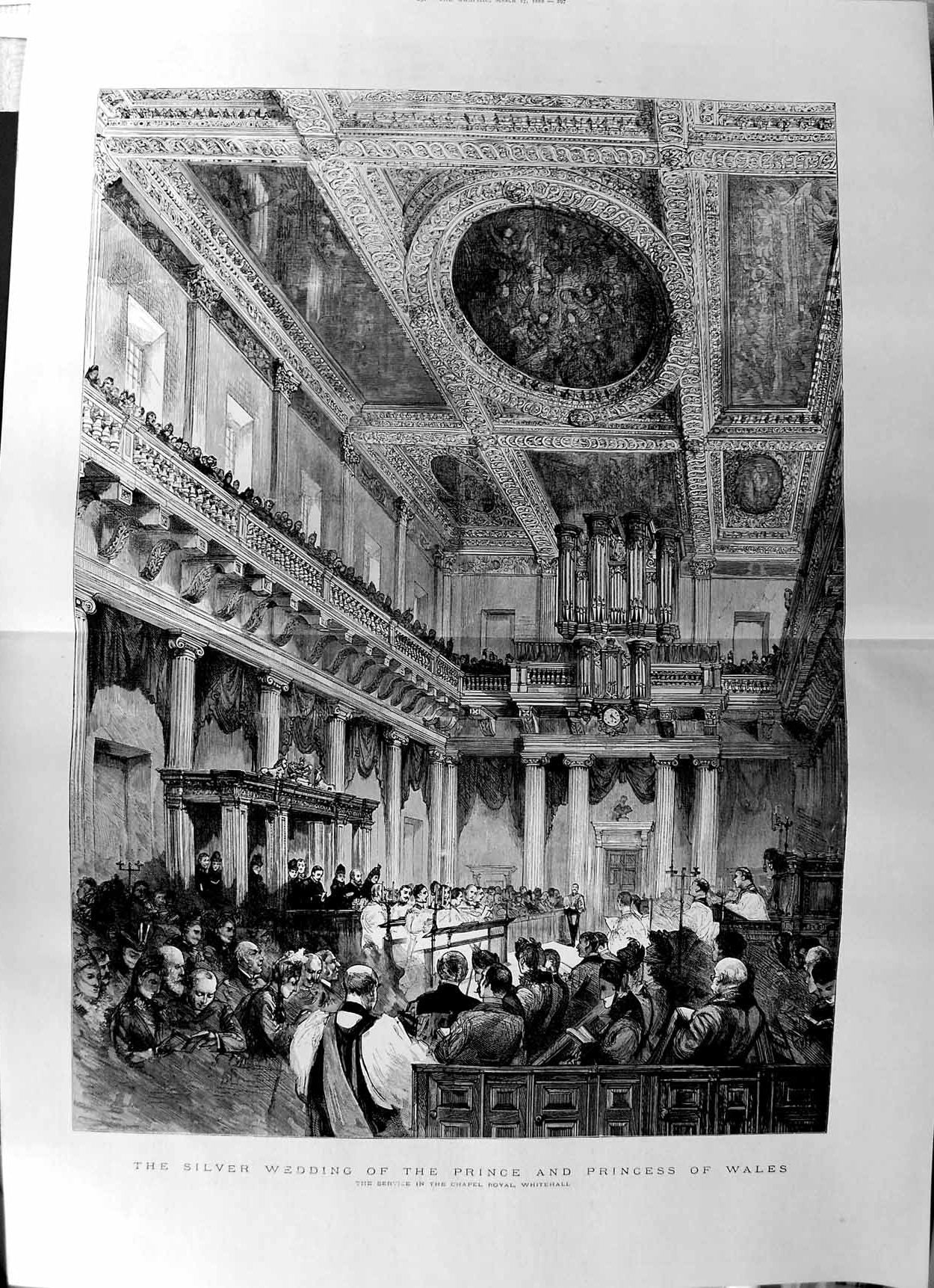 Antique Old Print 1888 Chapel Royal Whitehall Silver Wedding Prince Wales 19th