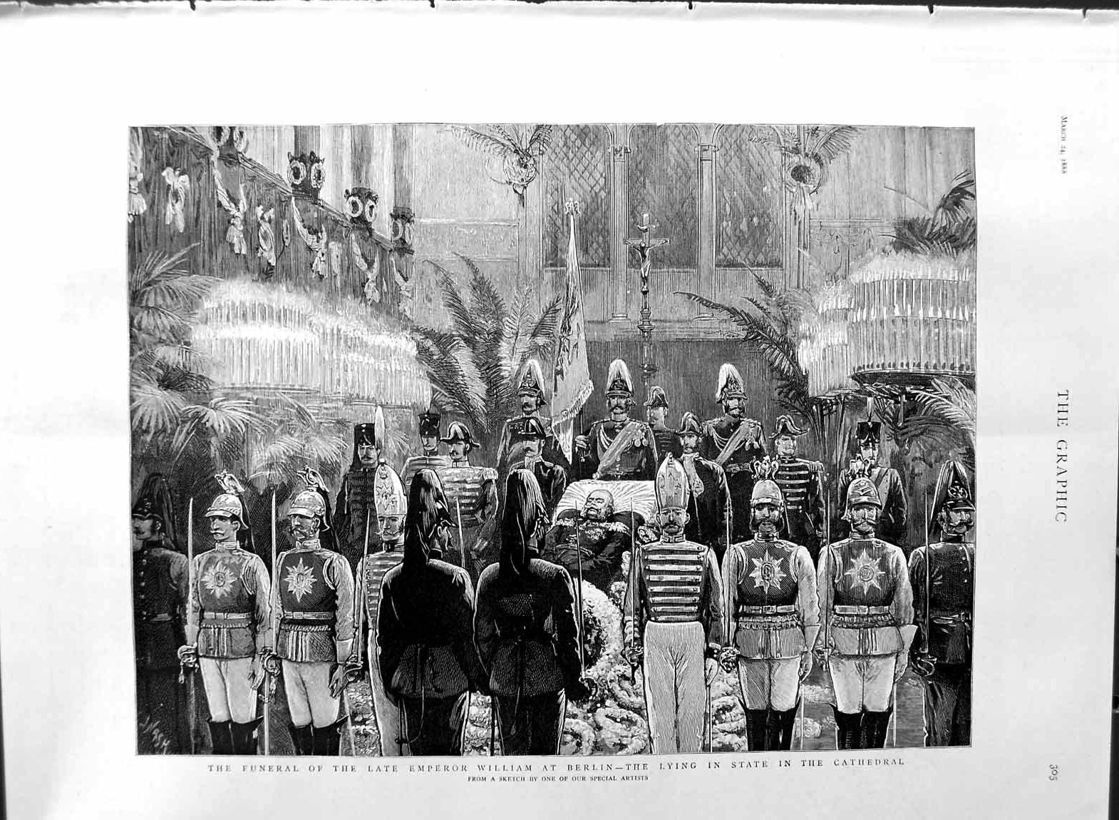Original Old Antique Print 1888 Funeral Emperor William Berlin Body Cathedral