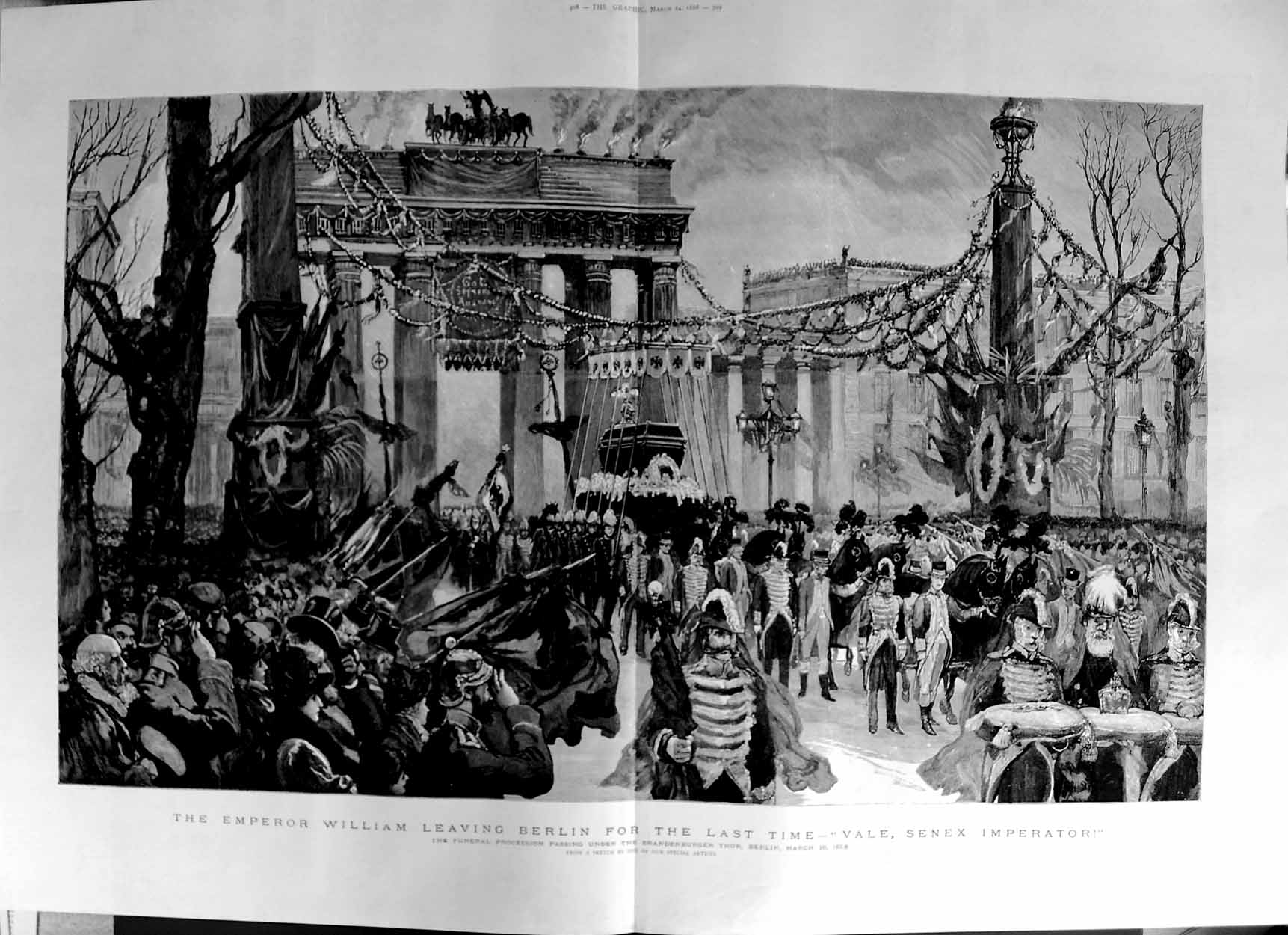 Old Antique Print 1888 Emperor William Berlin Funeral Brandenburger Thor 19th