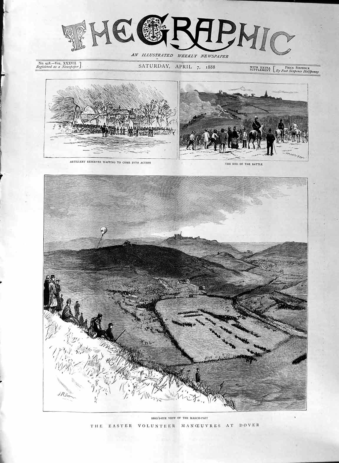 Original Old Antique Print 1888 Easter Volunteer Manoeuvres Dover Siers Battle