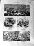 Original Old Antique Print 1888 Queen Florence Villa Palmieri Boudoir Bedroom