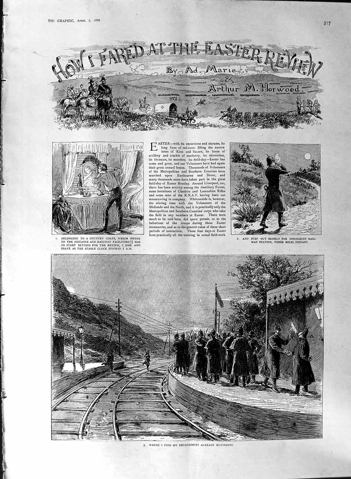 Original Old Antique Print 1888 Marie Horwood Story Easter Review Siers Railway