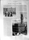 Original Old Antique Print 1888 Queen Florence Palazzo Vecchio Signoria Miniato