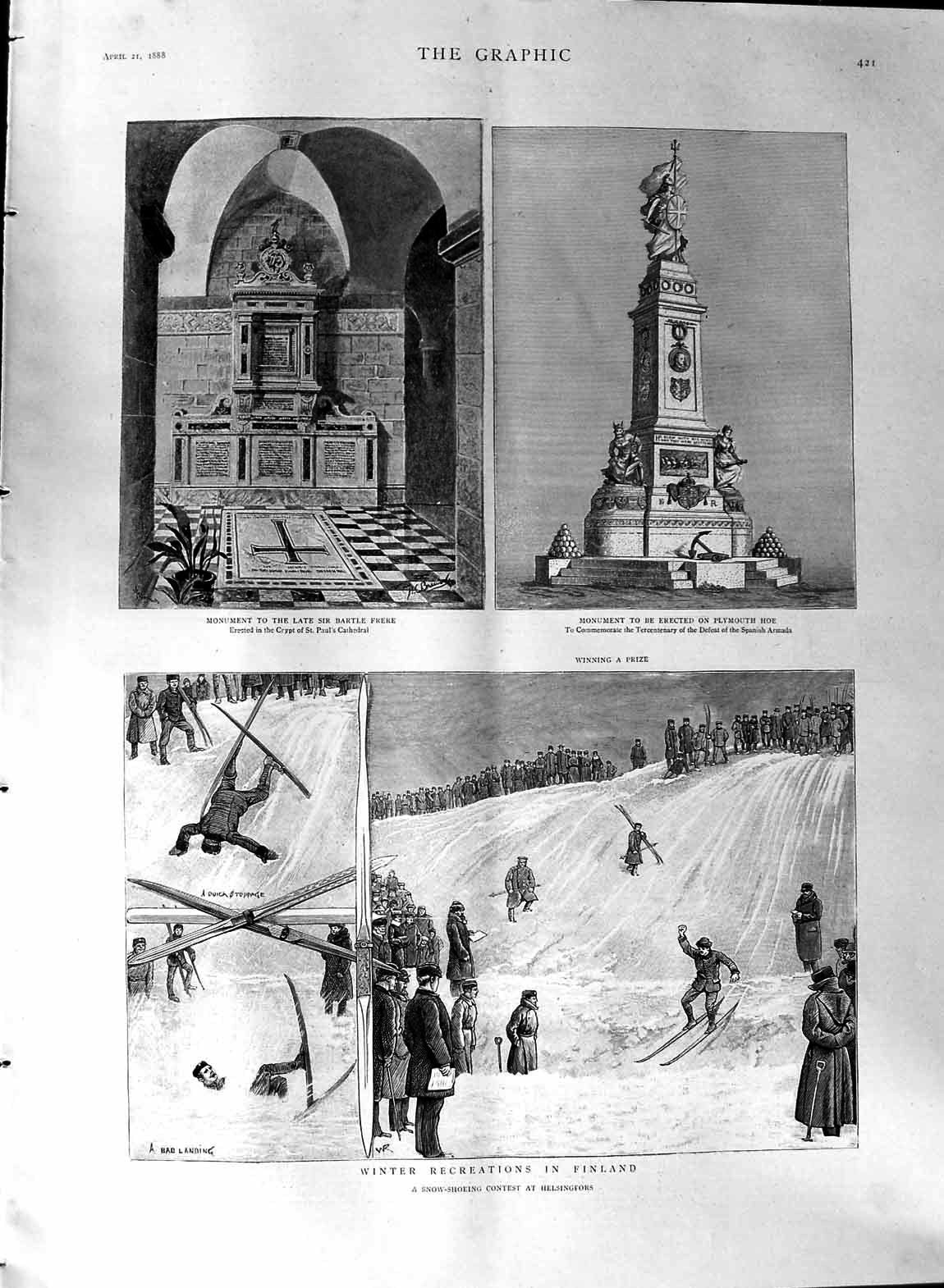 Old Antique Print 1888 Sports Finland Frere Paul'S Cathedral Plymouth Hoe 19th