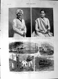 Original Old Antique Print 1888 Arthur Tasmania Antipodes Maharajah Kuch Behar