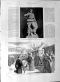Original Old Antique Print 1888 Statue Anne'S-On-The-Sea Kensington Exhibition