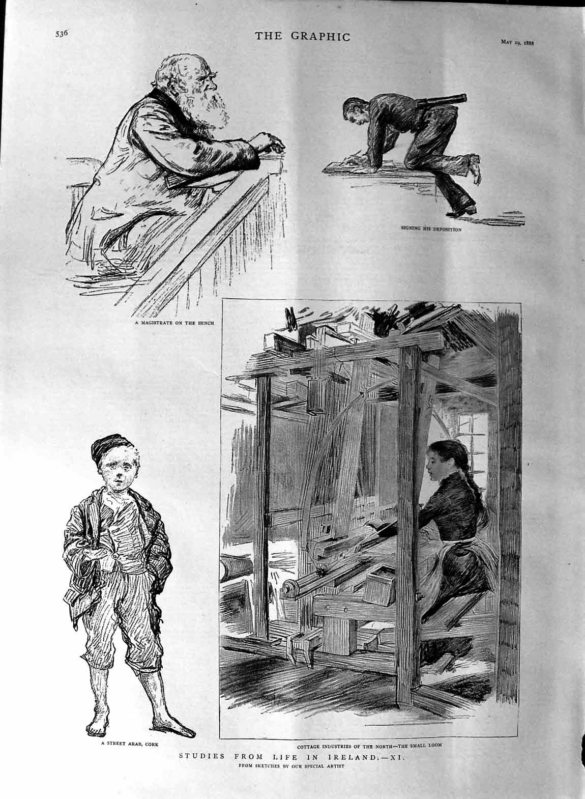 Old Antique Print 1888 Life Ireland Cottage Industries Street Arab Cork 19th