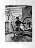 Old Antique Print 1888 Life Ireland Cottage Industries Spinning Wool Weft 19th