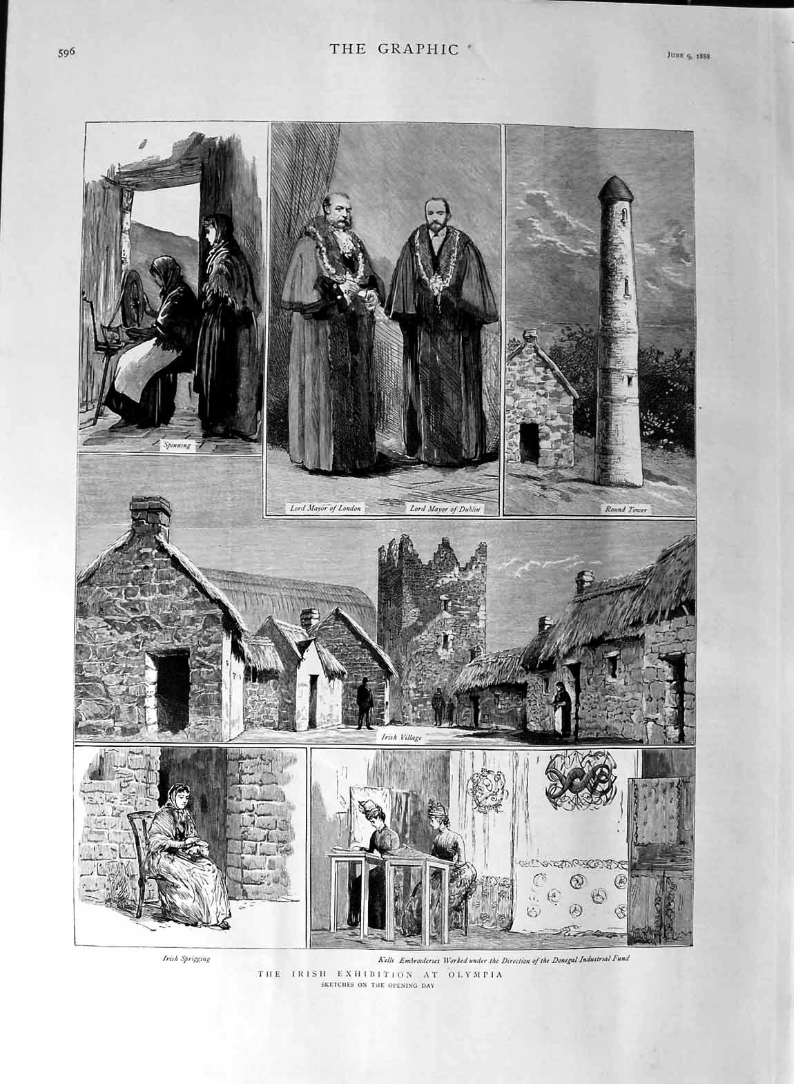 Original Old Antique Print 1888 Irish Exhibition Olympia Mayor Dublin London