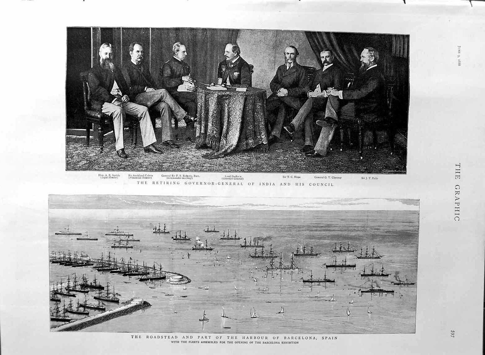 Old Antique Print 1888 Lord Dufferin Roberts India Barcelona Spain Ships 19th