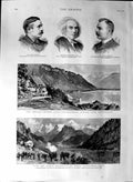 Old Antique Print 1888 English Church Switzerland Sikkim India Levi Men 19th