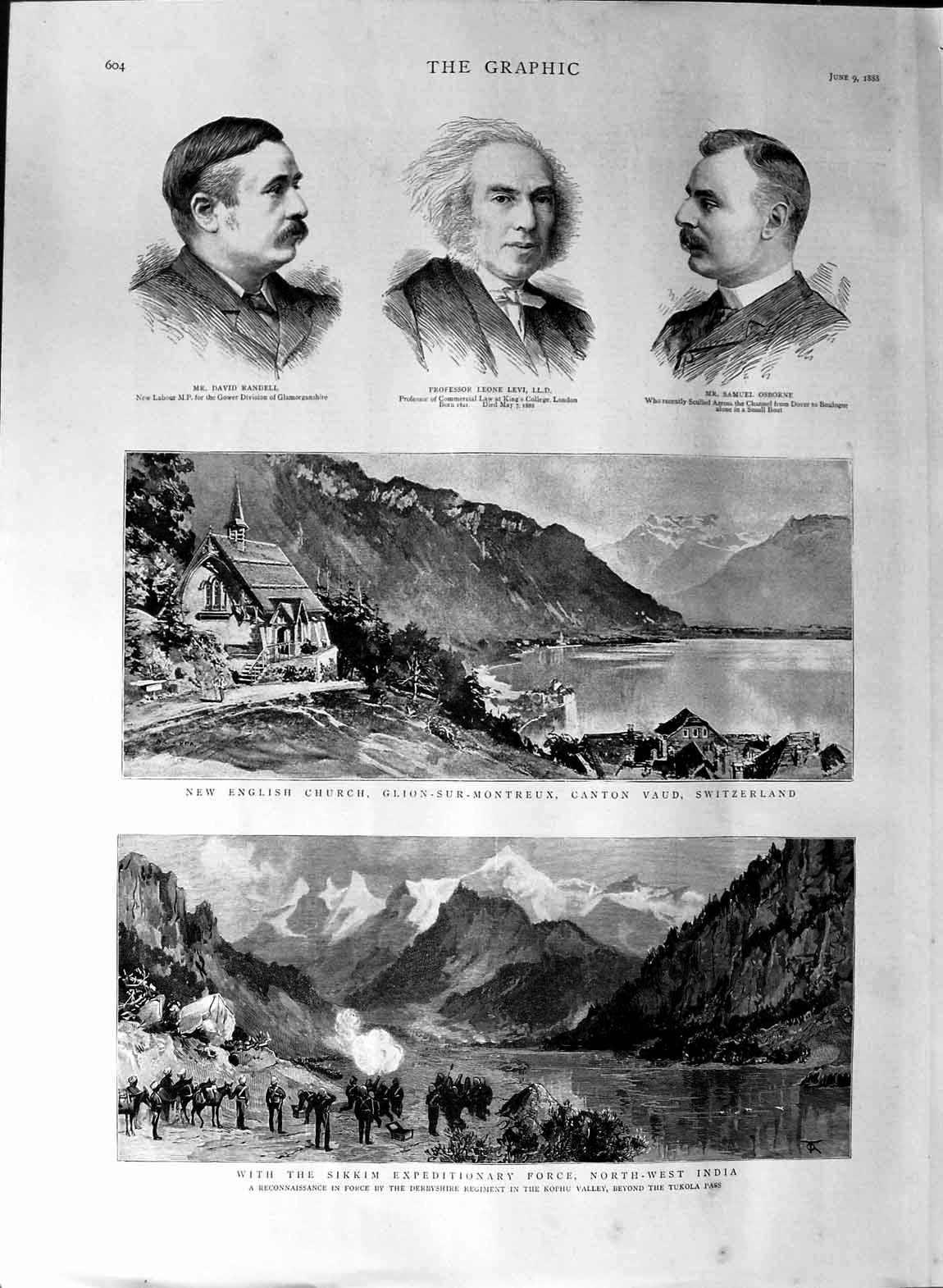 Old Antique Print 1888 English Church Switzerland Sikkim India Levi Men 19th