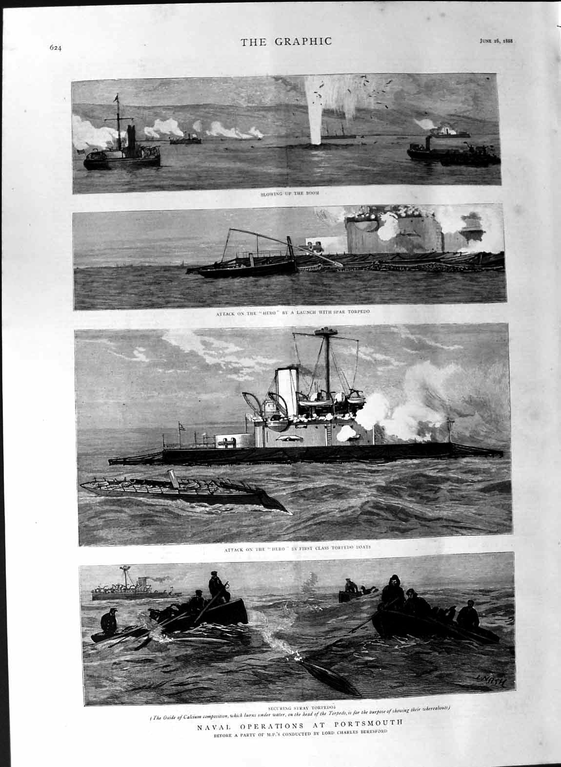 Old Antique Print 1888 Navy Ships Portsmouth Hero Torpedo Boats Beresford 19th