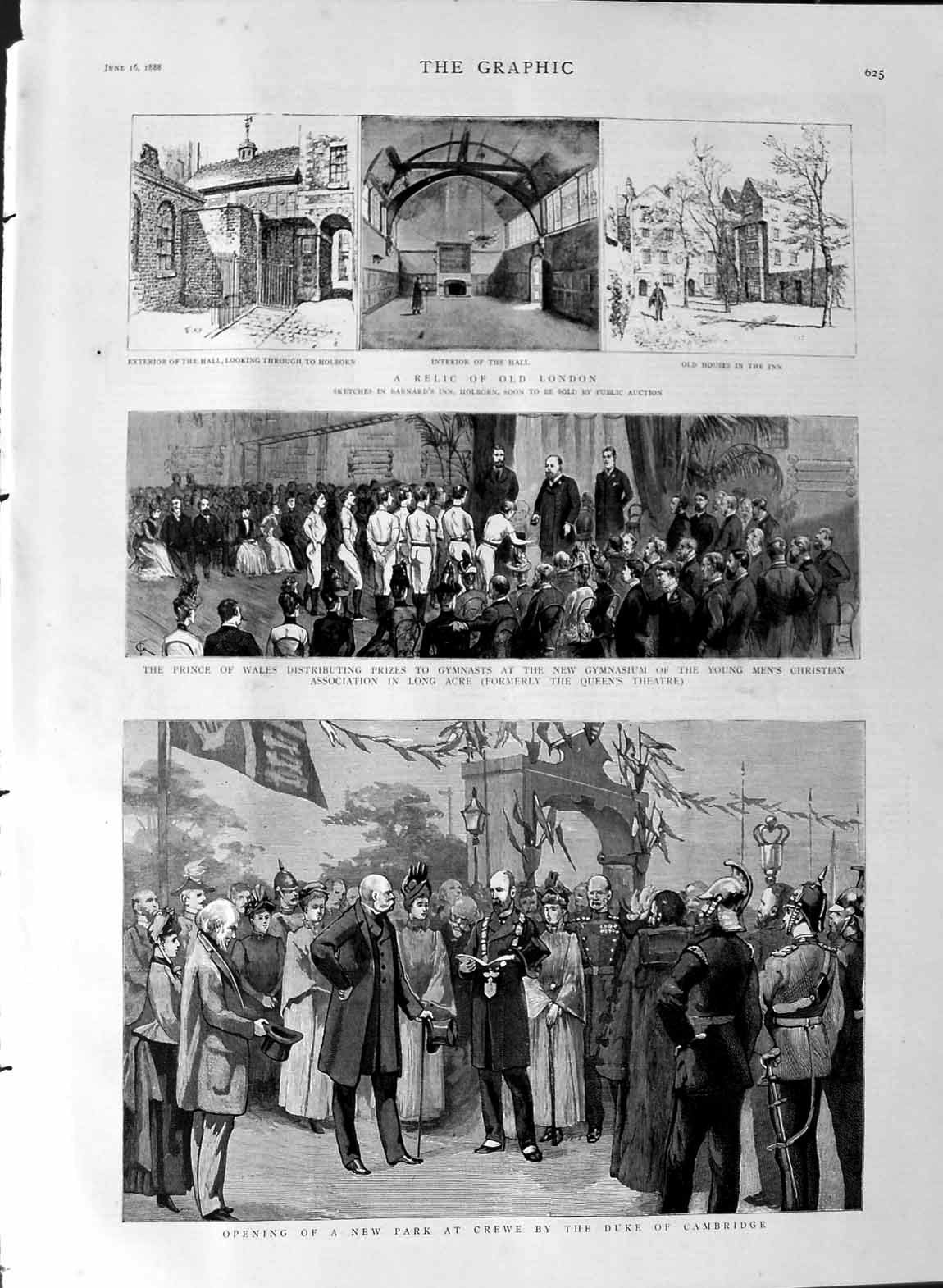 Old Antique Print 1888 Park Crewe Duke Cambridge London Long Acre Prince 19th
