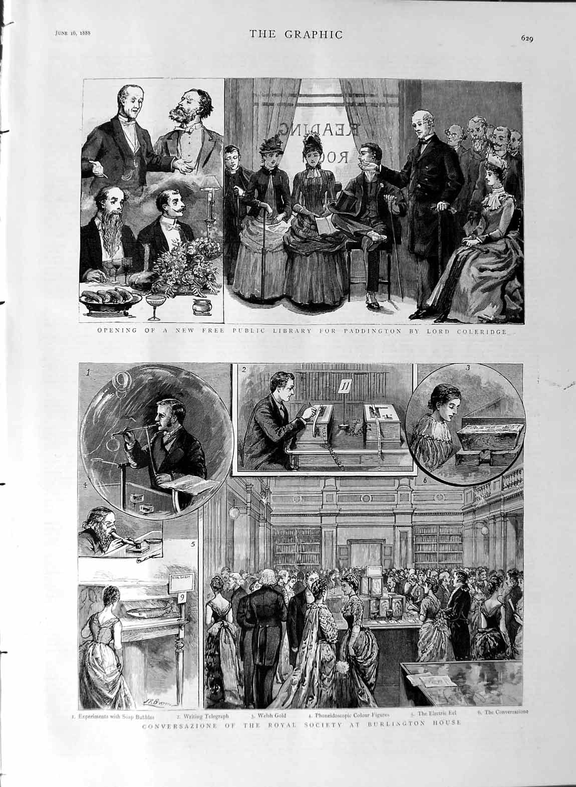 Original Old Antique Print 1888 Conversazione Burlington House Lord Coleridge