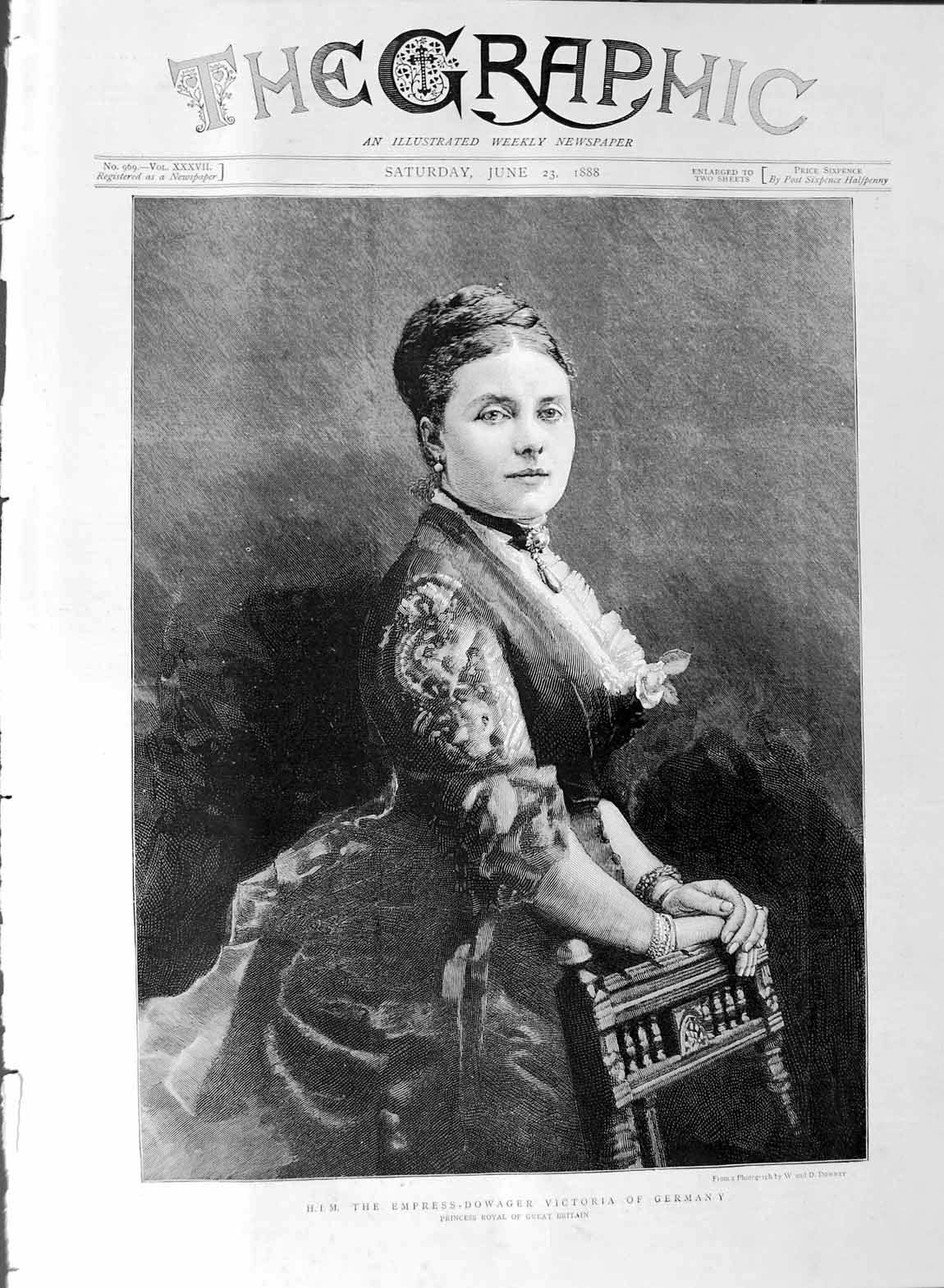 Old Antique Print 1888 Portrait Empress-Dowager Victoria Germany Princess 19th