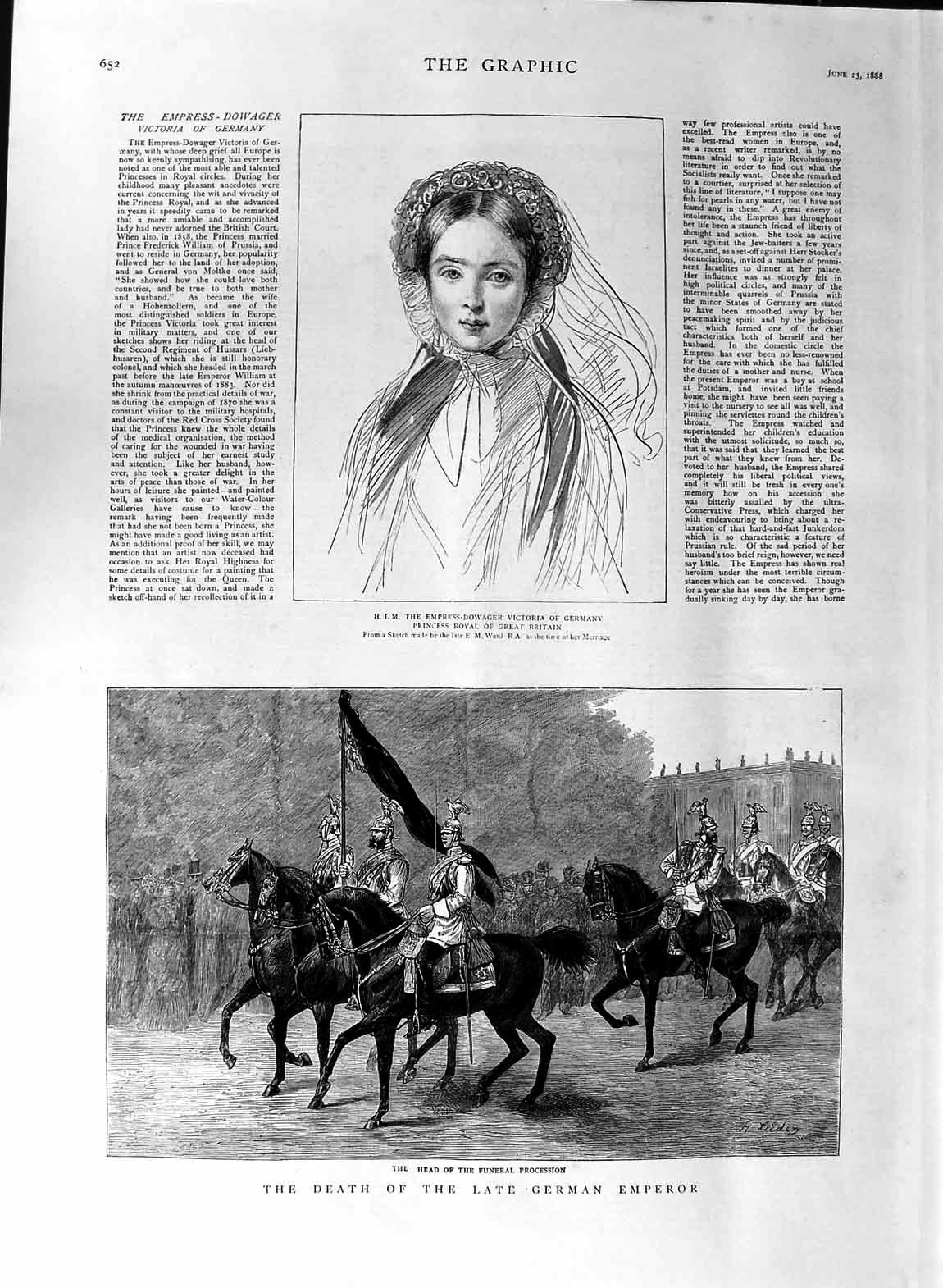 Old Antique Print 1888 Empress-Dowager Victoria Germany Funeral Emperor 19th