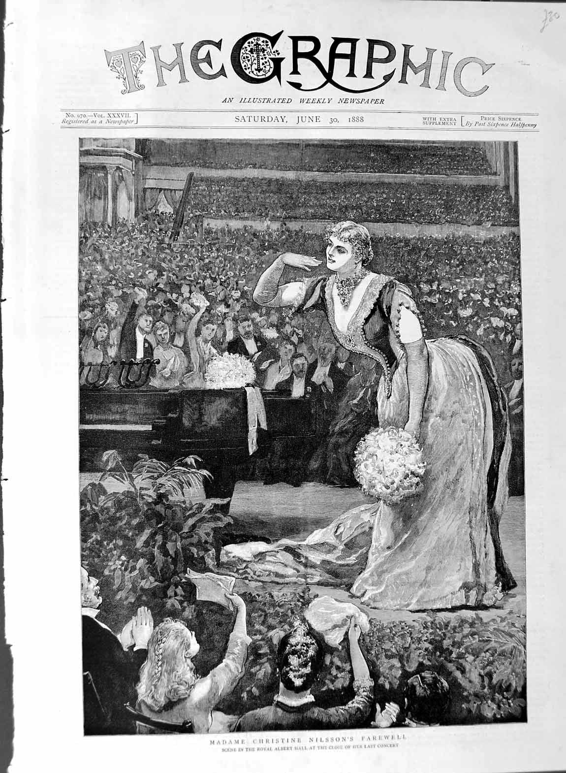 Old Antique Print 1888 Madame Christine Nilsson Royal Albert Hall Concert 19th