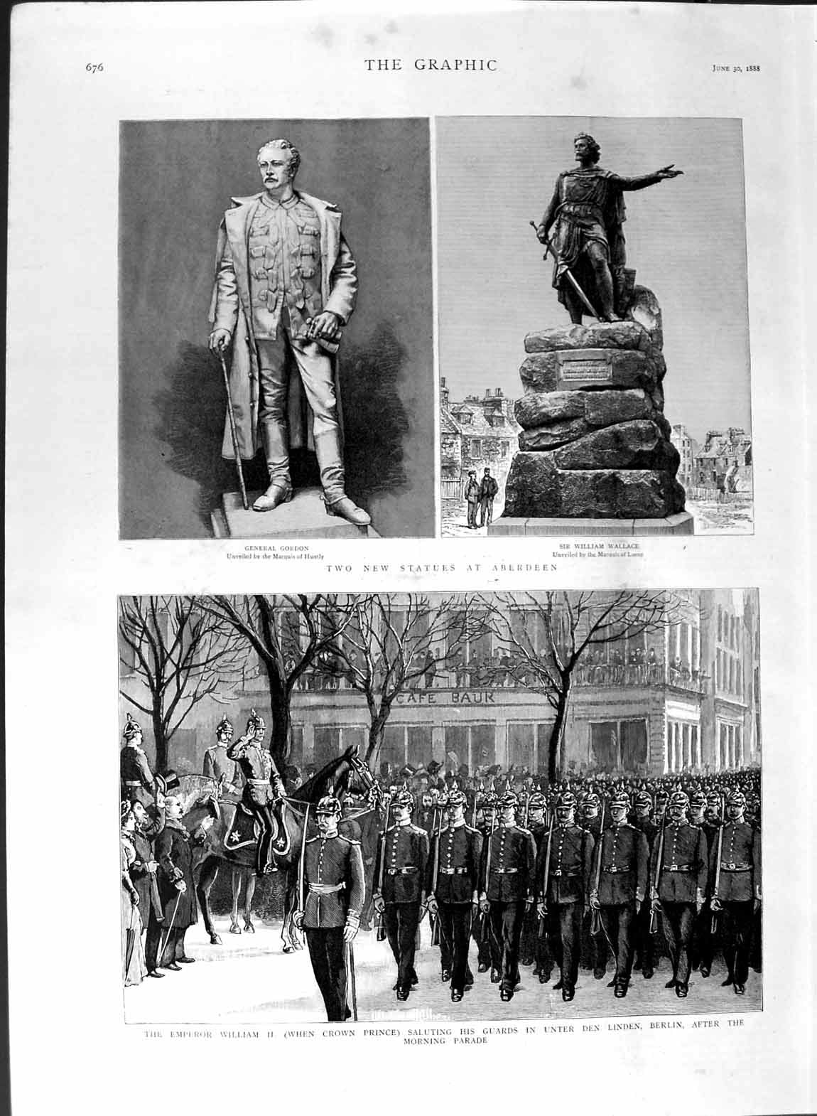 Original Old Antique Print 1888 Emperor William Berlin Aberdeen Wallace Gordon