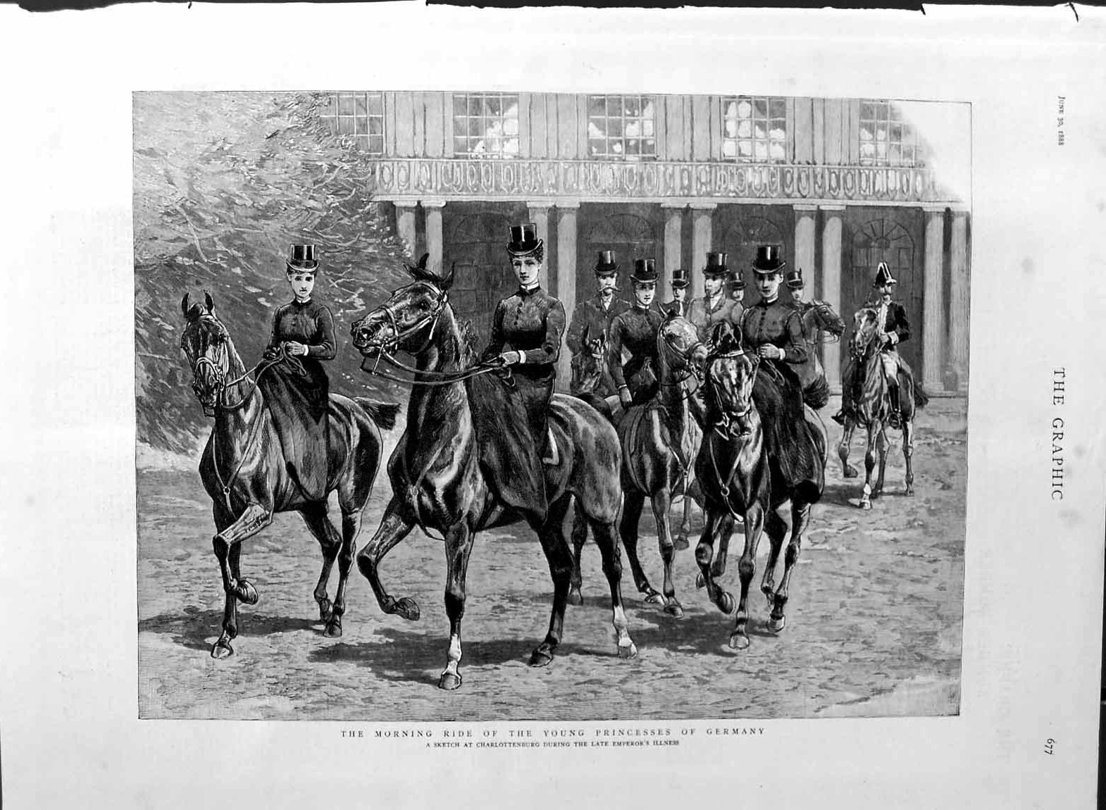 Old Antique Print 1888 Horses Princesses Germany Charlottenburg Fine Art 19th