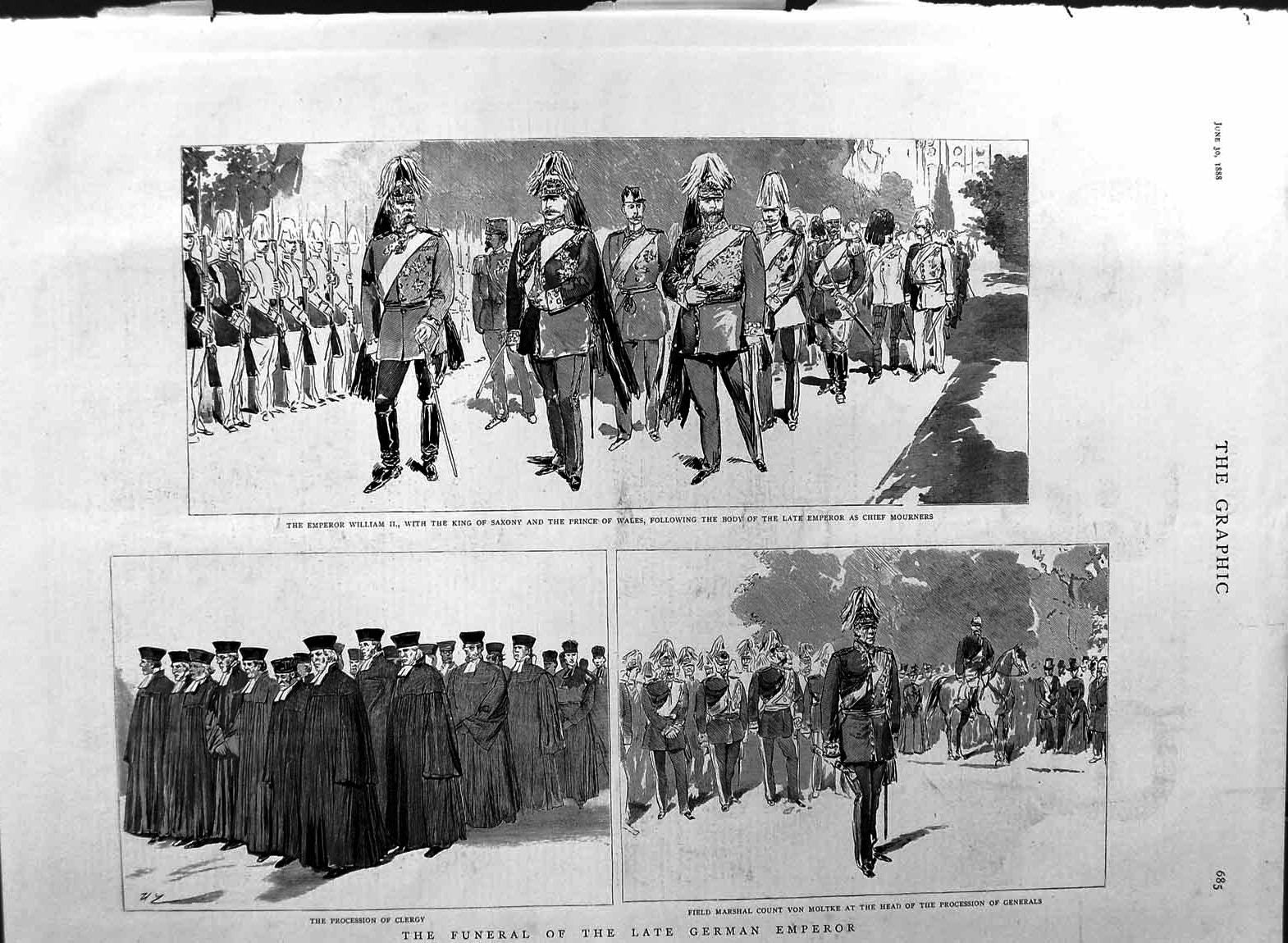 Old Antique Print 1888 Funeral German Emperor William King Saxony Moltke 19th