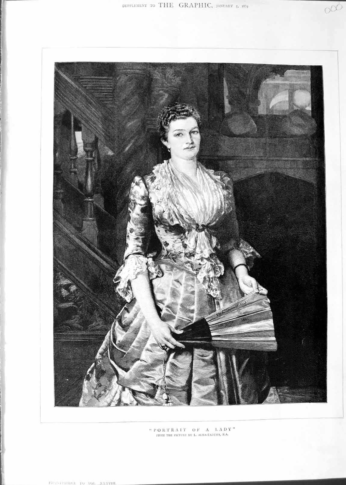 Original Old Antique Print 1888 Fine Art Portrait Lady From Alma-Tadema 19th
